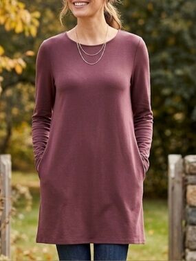 J. Jill Pure Jill Plum Pima Cotton Blend Tunic Dress Size LP Hidden Pockets
